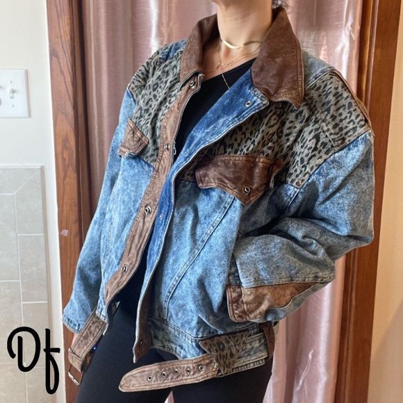 WENI IT Jackets & Blazers - Vintage 80s Leather Cheetah Print Jean Jacket Size L